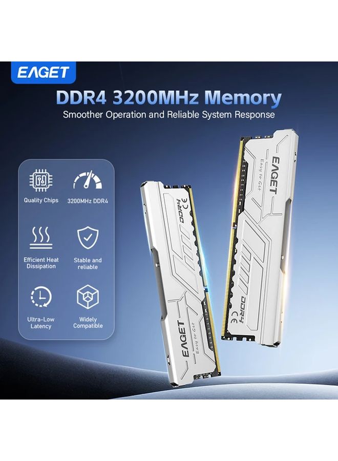 Eaget 16GB Kit 2x8GB 3200MHz DDR4 Desktop Gaming RAM Silvery White Heatsink - Image 3